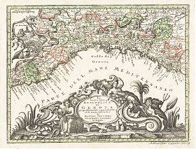 Genua/Genova: Altkolorierte Kupferstichkarte, Seutter, ca. 1750 - Antiquariat Steutzger