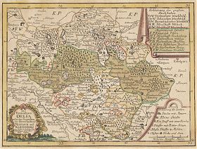 Fürstentum Oels / Schlesien : Altkolorierte Kupferstichkarte/bei Schreiber Erben, ca. 1775