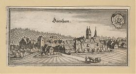 Dornhan: Kupferstich, Matthäus Merian, Topographia Sueviae, ca. 1650 - Antiquariat Steutzger