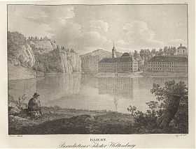 Kloster Weltenburg: Lithographie, Kunike/Alt, 1826 - Antiquariat Steutzger