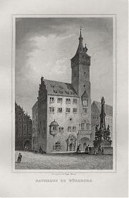 Würzburg/Rathaus: Stahlstich, J. Poppel, ca. 1880 - Antiquariat Steutzger