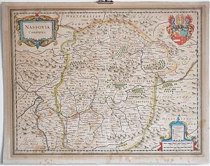 "Nassovia Comitatus" / Grafschaft Nassau : Kupferstichkarte bei Blaeu, um 1650  - Antiquariat Steutzger