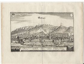 Geislingen ("Geißlingen"): Kupferstich, Matthäus Merian, um 1650 / Antiquariat Steutzger / Buch am Buchrain / Wasserburg am Inn