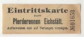 Eintrittskarte zum Pferderennen Eichstätt. - Antiquariat Joseph Steutzger / Buch am Buchrain
