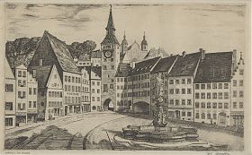 Landsberg am Lech : Radierung, 20. Jh. - Antiquariat Joseph Steutzger / Buch am Buchrain & Wasserburg am Inn
