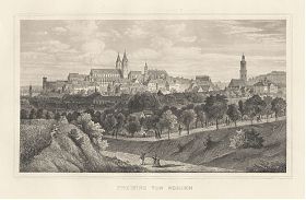 Freising von Norden (mit dem Domberg) : Stahlstich von Steinicken, aus : Schmid, Das Königreich Bayern, 1879-1881 - Antiquariat Joseph Steutzger / Buch am Buchrain & Wasserburg am Inn