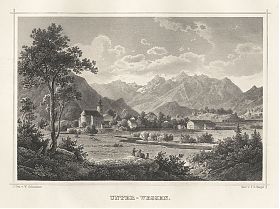 Unterwössen/Chiemgau : Stahlstich von Riegel nach Scheuchzer, um 1880 - Antiquariat Joseph Steutzger / Buch am Buchrain & Wasserburg am Inn