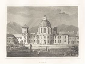 Kloster Ettal : Stahlstich von Johann Poppel, um 1880 - Antiquariat Joseph Steutzger / Buch am Buchrain & Wasserburg am Inn