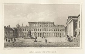 München/Königsbau : Stahlstich von Hablitschek, Lebschée, um 1880 - Antiquariat Joseph Steutzger / Buch am Buchrain & Wasserburg am Inn