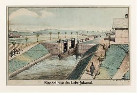 Ludwigskanal, Lithographie, altkoloriert. - Kunsthandel Joseph Steutzger / Buch am Buchrain & Wasserburg am Inn